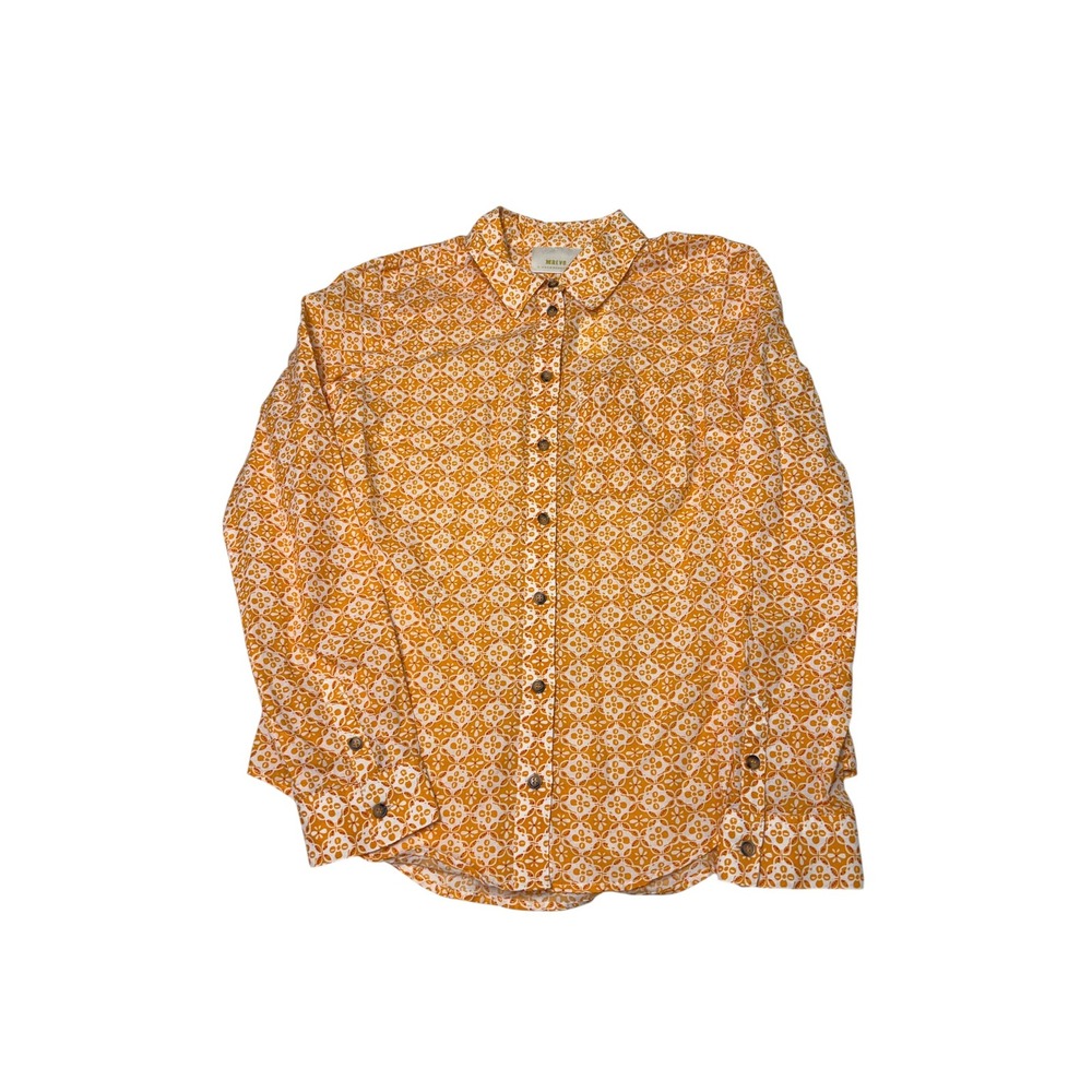 NWt Maeve Anthropologie Yellow Geometric Floral Cotton Button Down Womens Size 2